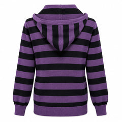 Purple & Black Striped Lightweight Knit Hoodie