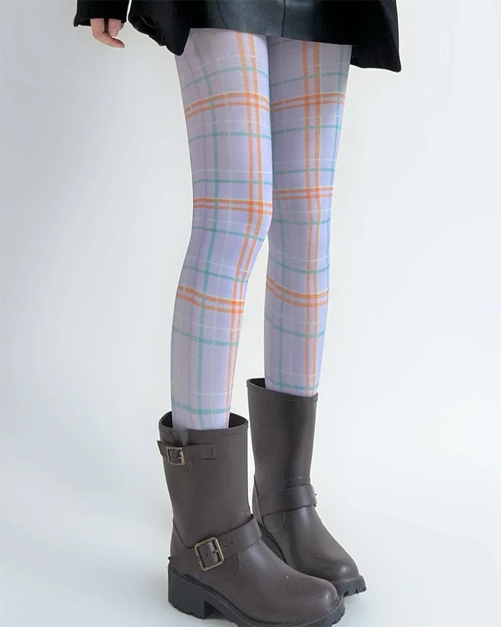 Purple Check Pattern Tights
