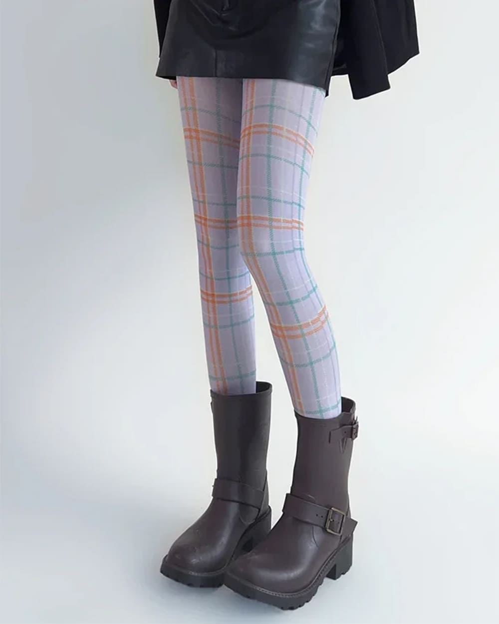 Purple Check Pattern Tights