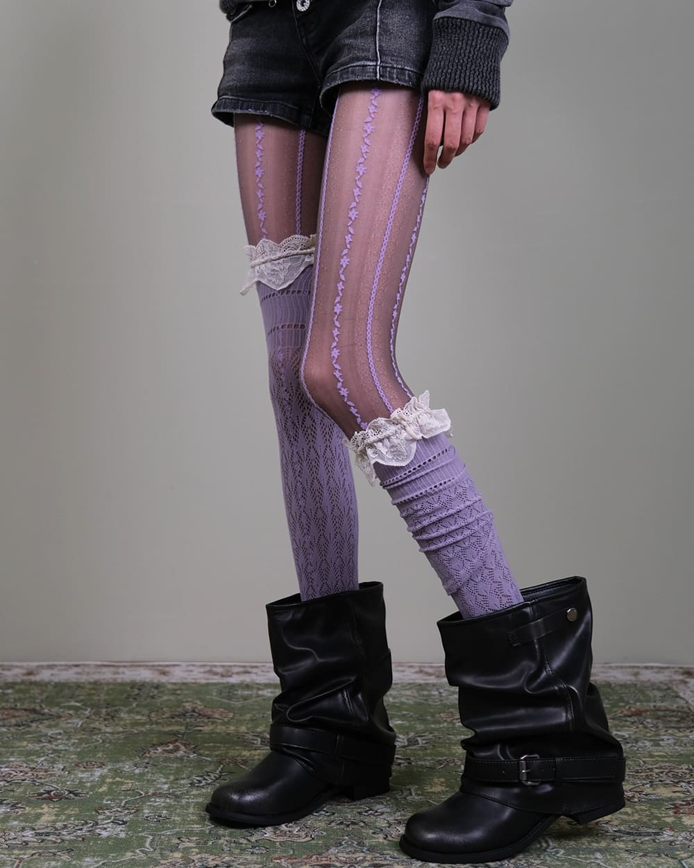 Purple Lace Tights & Knee Socks Set