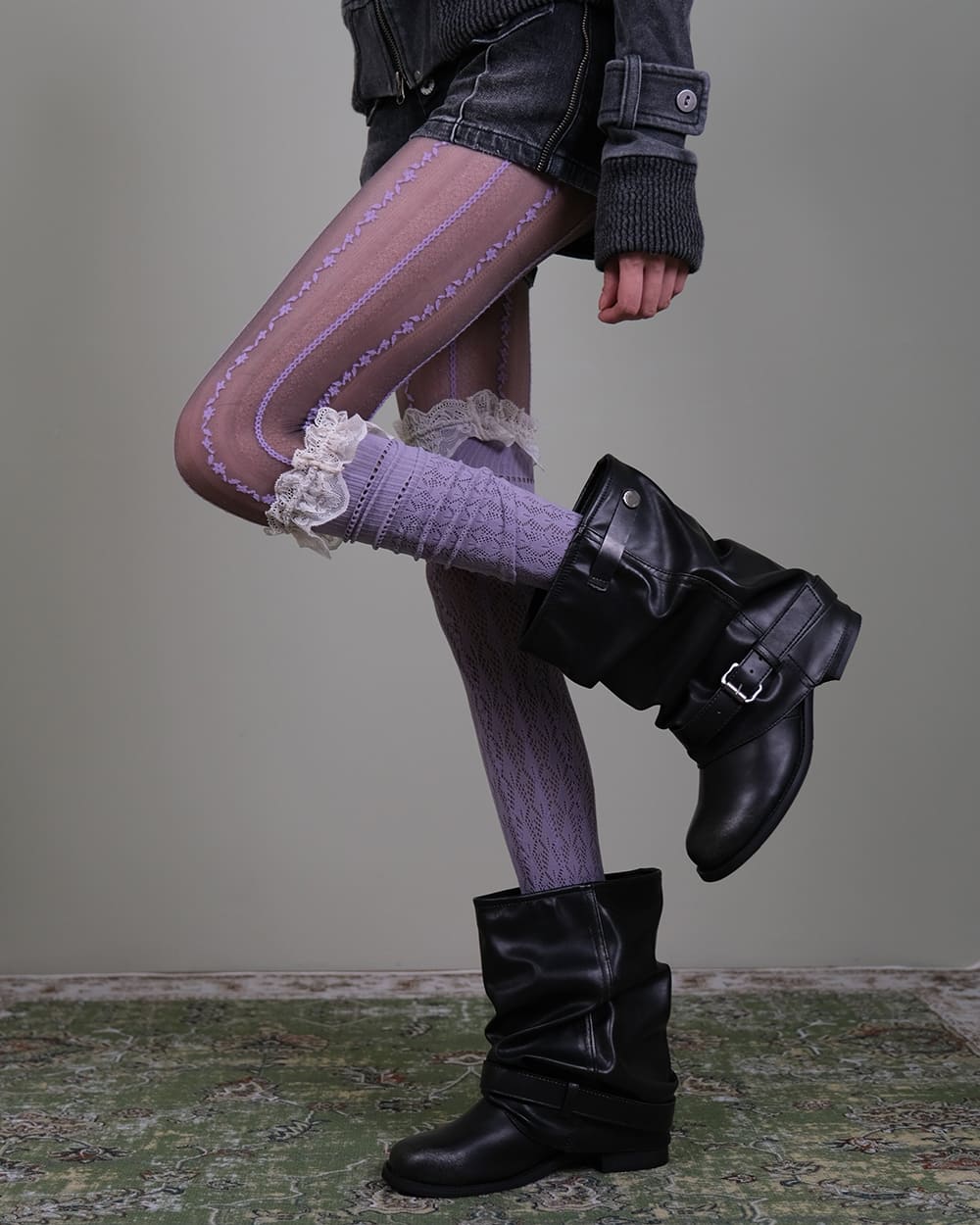 Purple Lace Tights & Knee Socks Set