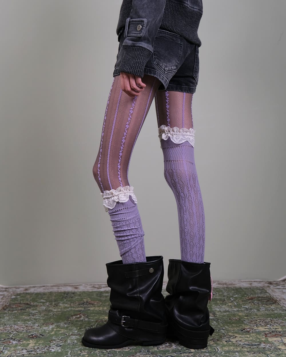 Purple Lace Tights & Knee Socks Set