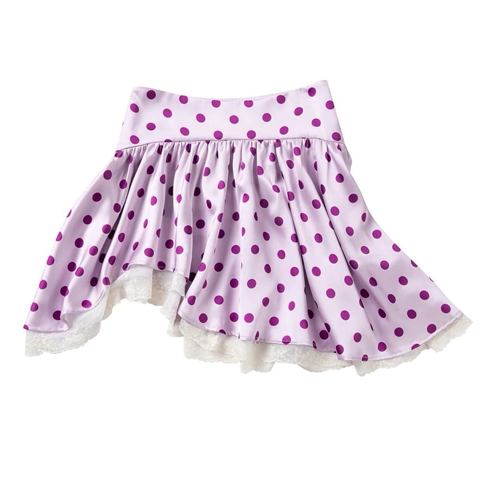 Purple Polka Dot Layered Ruffle Skirt