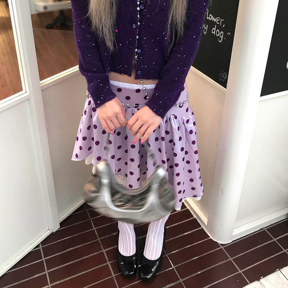 Purple Polka Dot Layered Ruffle Skirt