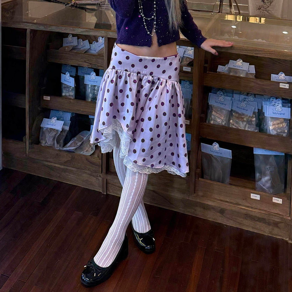 Purple Polka Dot Layered Ruffle Skirt