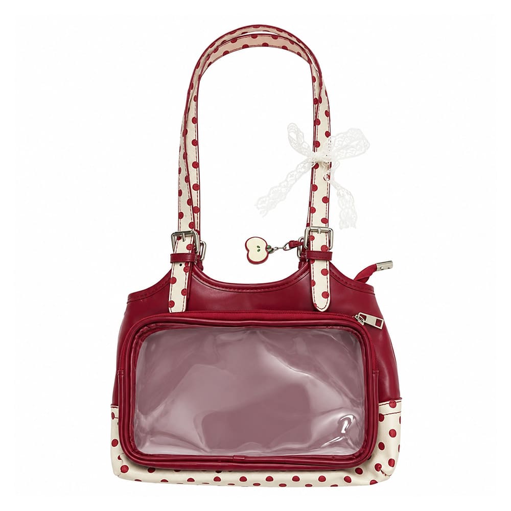 Red Apple Polka Dot Clear Pocket Handbag