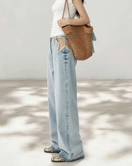 Rhinestone Star Cutout Wide Leg Jeans