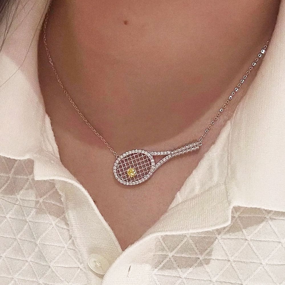 Rhinestone Tennis Racket Necklace