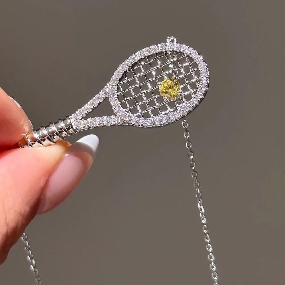 Rhinestone Tennis Racket Necklace