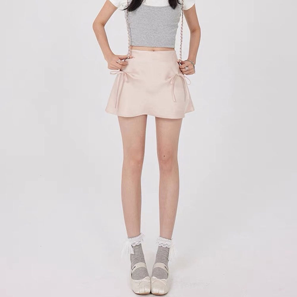 Satin Mini Skirt with Bows