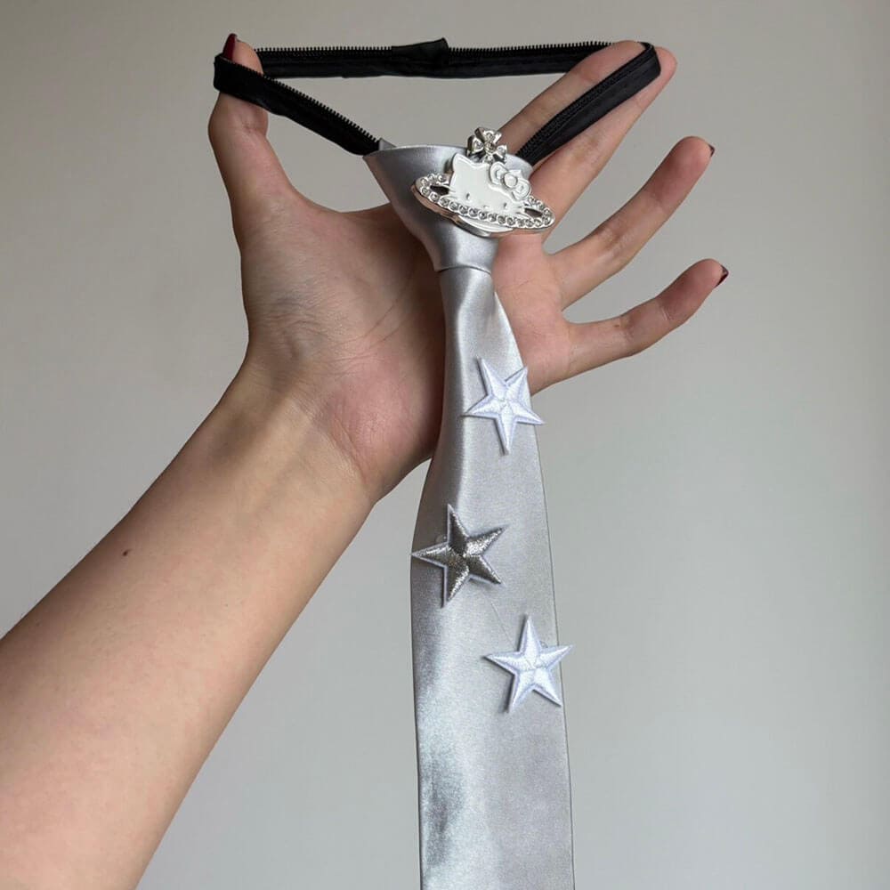 Silver Star Satin Tie