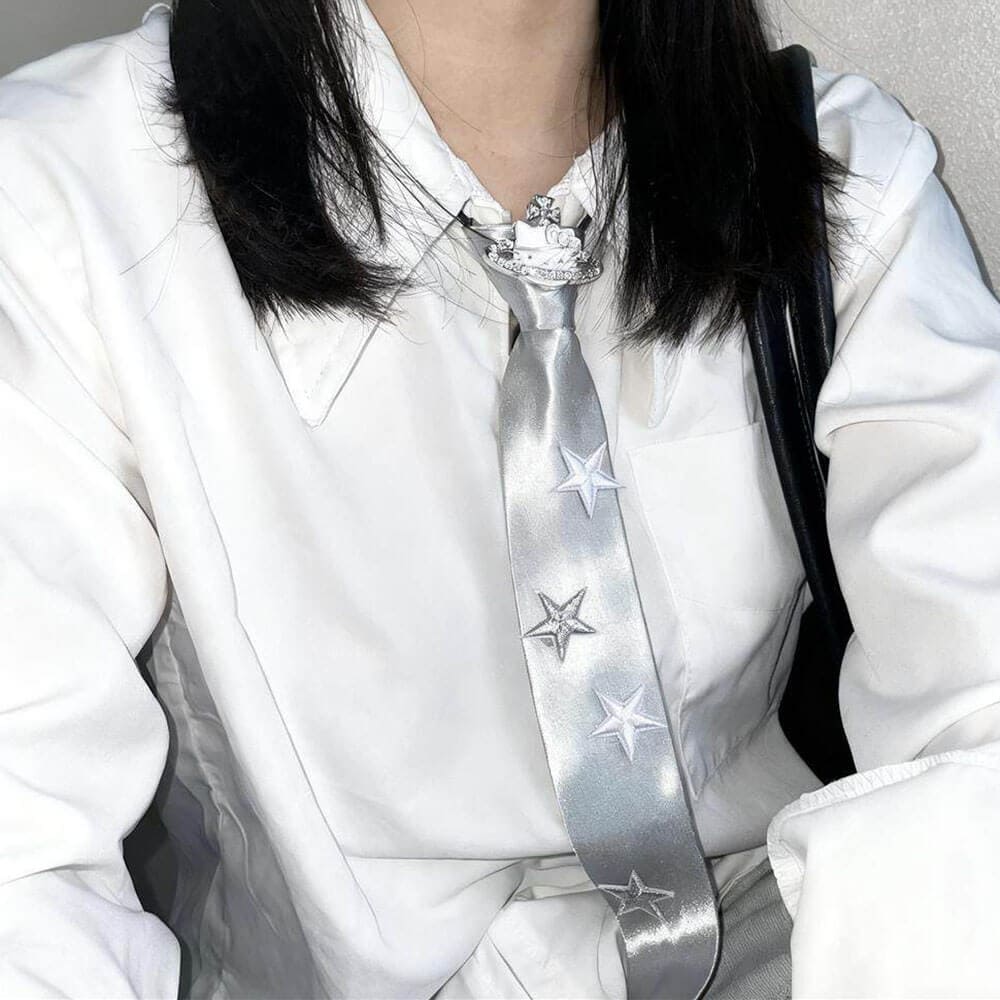 Silver Star Satin Tie