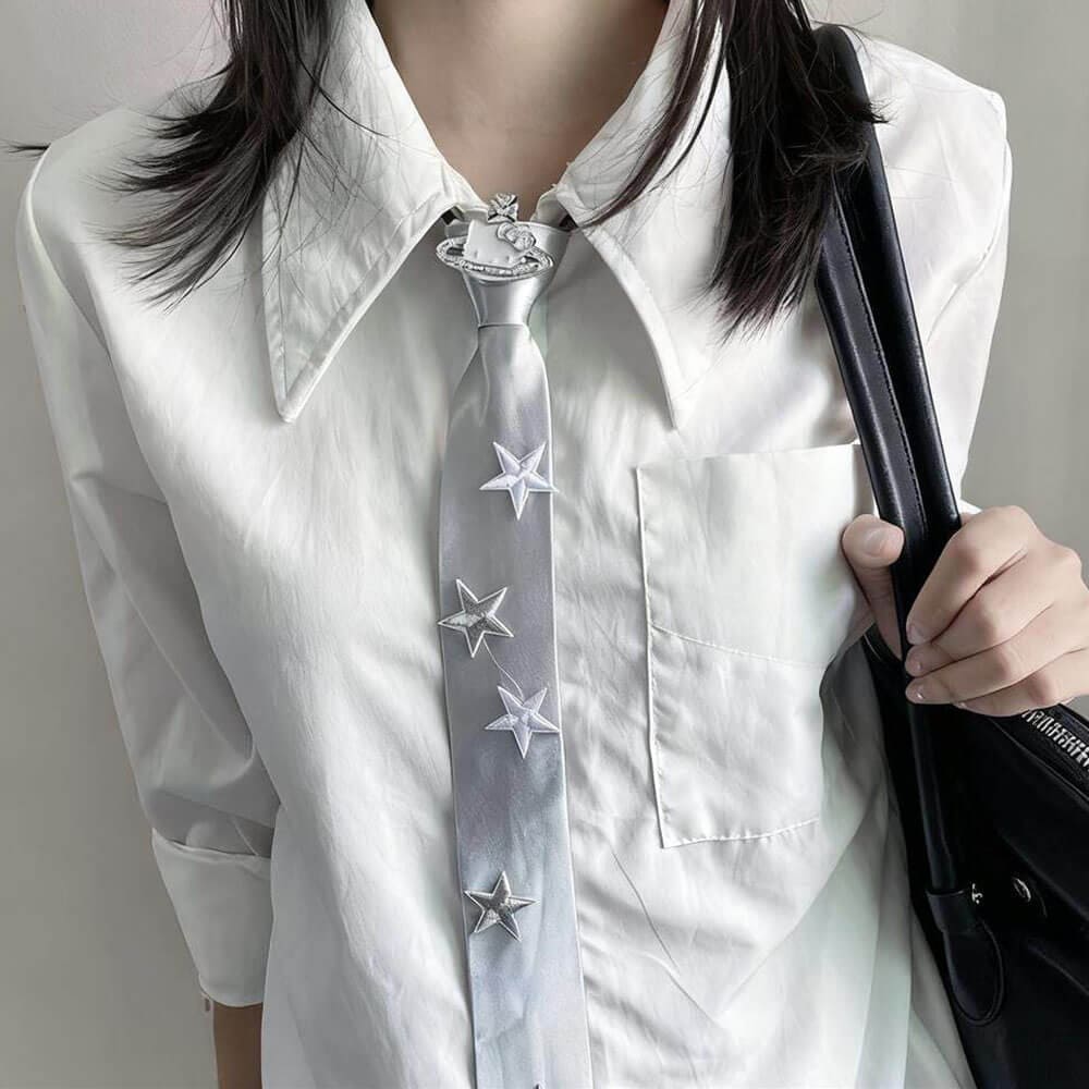 Silver Star Satin Tie