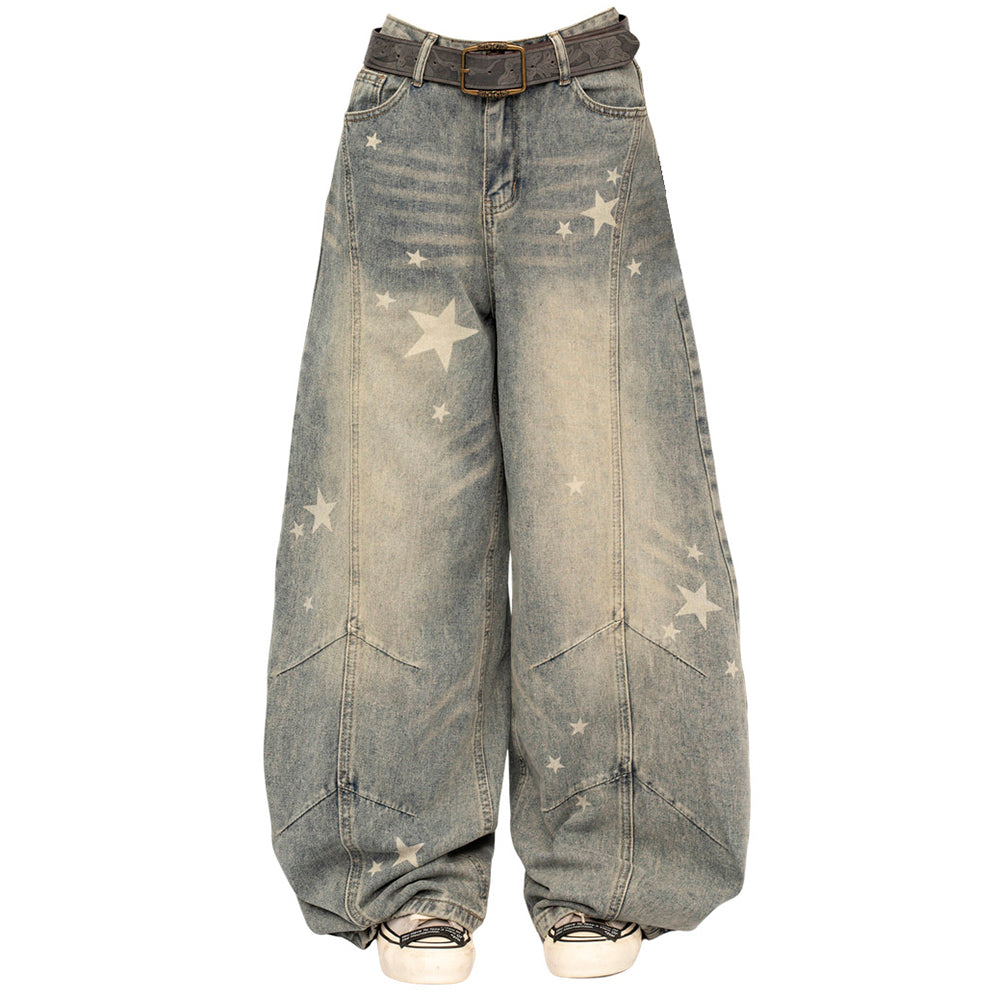 Loose Fit Star Pattern Baggy Jeans