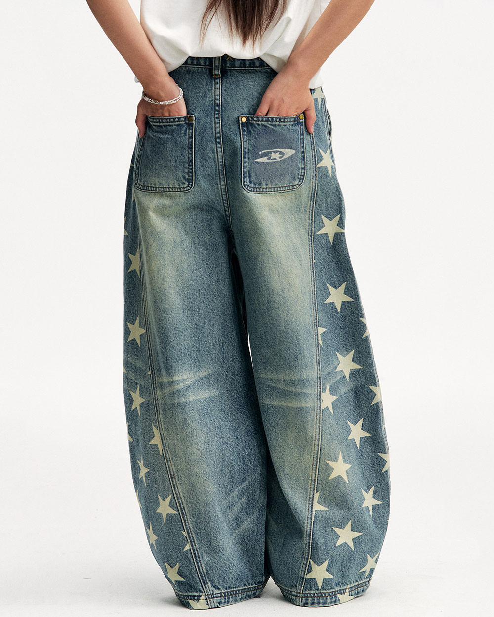 Star Print Barrel Jeans