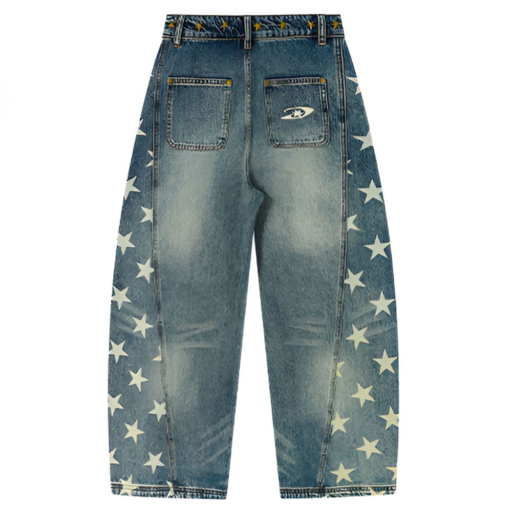 Star Print Barrel Jeans