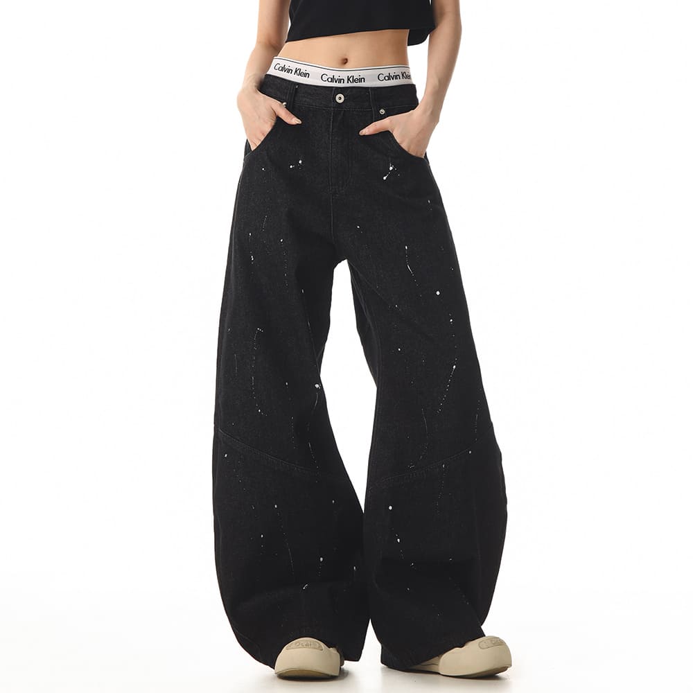 Star Pocket Striped Baggy Jeans