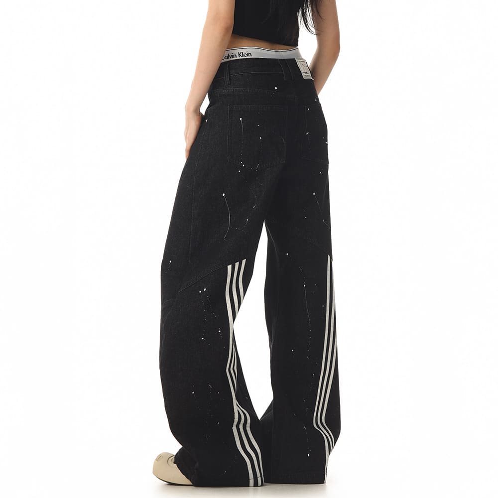 Star Pocket Striped Baggy Jeans