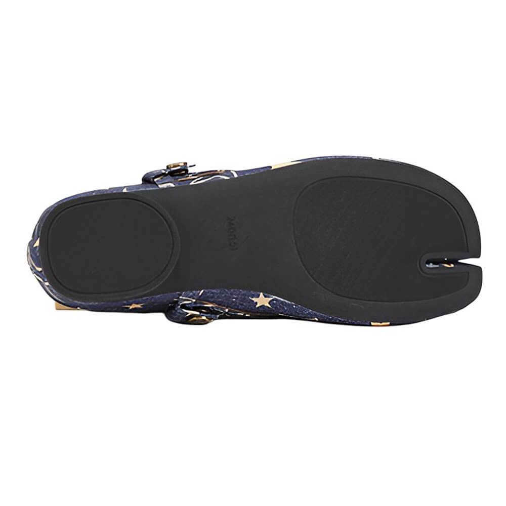 Star Print Denim Tabi Ballet Flats