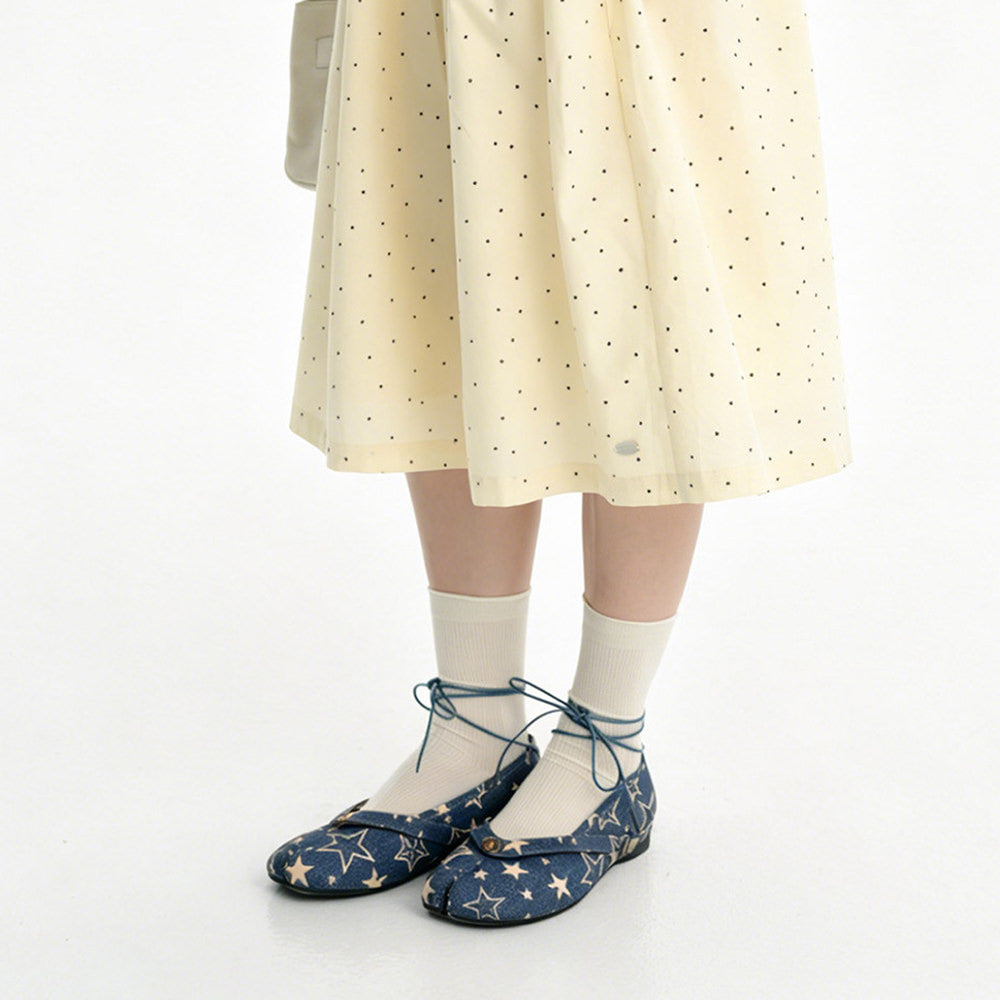 Star Print Denim Tabi Ballet Flats