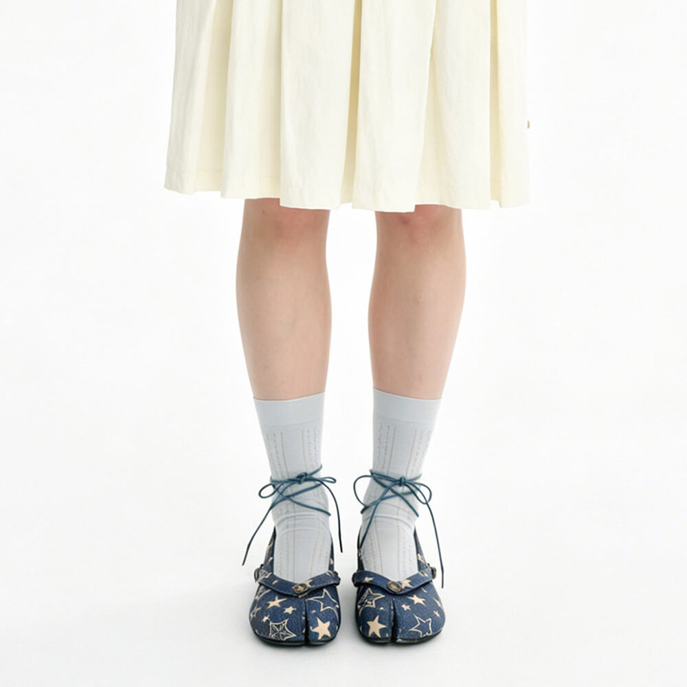 Star Print Denim Tabi Ballet Flats