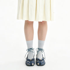 Star Print Denim Tabi Ballet Flats