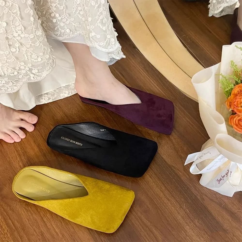 Velvet Slip On Mule Shoes