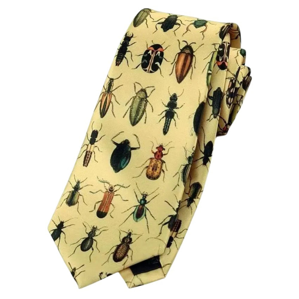 Vintage Beetle Print Tie in Yellow