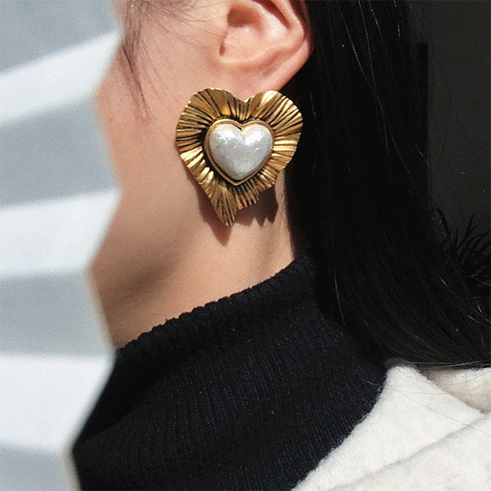 Vintage Pearl Heart Earrings