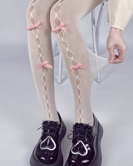 White & Pink Bow Tights