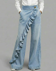 Wide Leg Ruffle Jeans