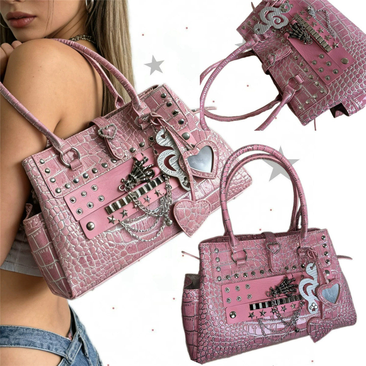 Heartbreaker Pink Croc Shoulder Bag