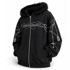 Y2K Detachable Fur Zip-Up Hoodie
