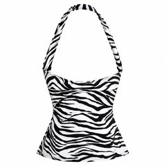 Y2K Era Zebra Print Halter Top
