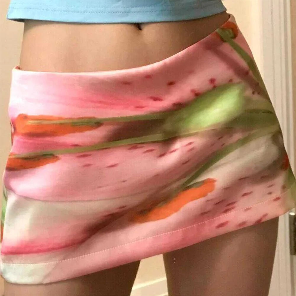 Y2K Floral Print Mini Skirt