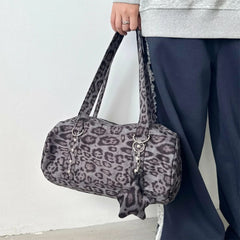 Y2K Leopard Print Bag with Star Charm