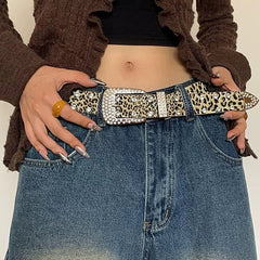 Y2K Rhinestone Leopard Belt