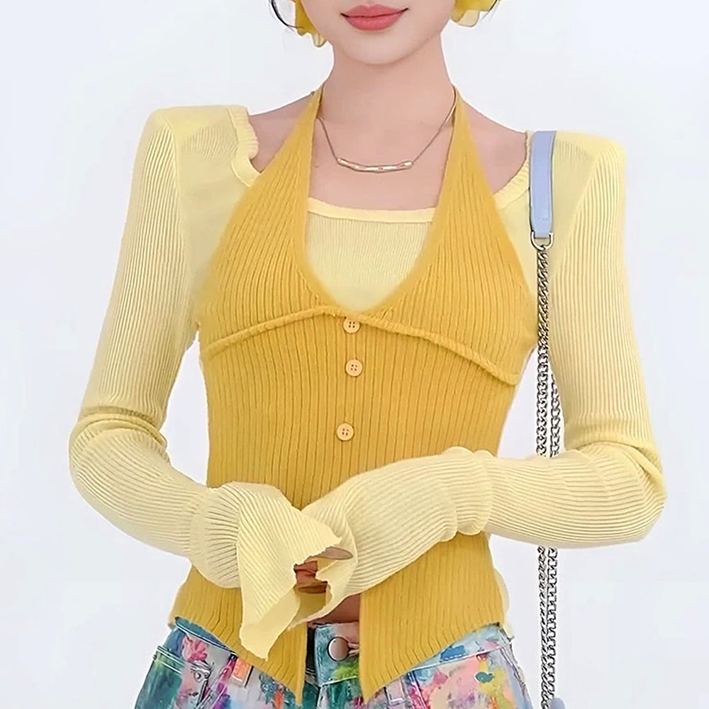Springtime Layered Halter Knit Top